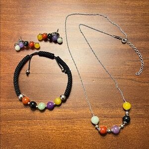 Jade of Yesteryear Colorful Genuine Jade Bead Necklace, Bracelet & Earring Set